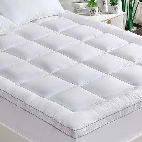 GRT Pillowtop Mattress Topper King Size, Rayon from Bamboo Mattress Cover Padded with 900gsm 3D Snow Down Alternative Filling, Extra Thick Mattress Pad King for Back Pain GRT