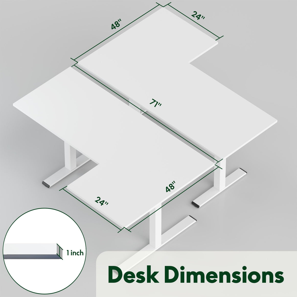 SANODESK 71-Inch Large Dual Motor L-Shaped Electric Height Adjustable Standing Desk - Reversible Panel - White Top/White Frame - Ideal for Gaming, Home Office or Computer Workstation SANODESK