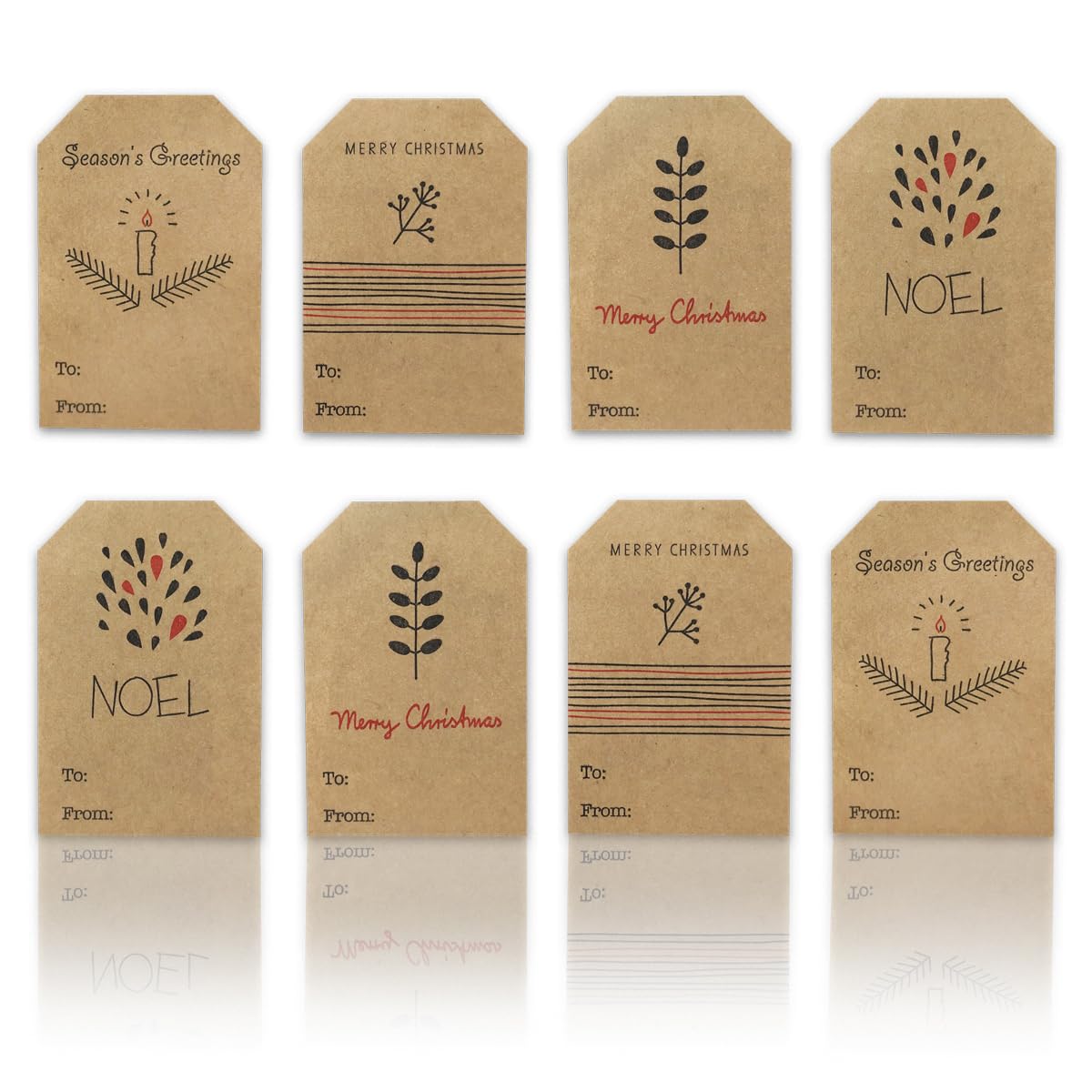 Boho Simple Christmas Gift Tag Adhesive Stickers – 2 x 3 Inch Labels, Roll of 100 with Minimalist Designs – Merry Christmas, Noel, and Candle, Made in The USA InStockLabels.com