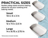 Saffron & Sage Casserole Dish Set of 3 - Baking Dishes for Oven, Contemporary White Ceramic Baking Dish Set, Heavy Duty Bakeware, Up to 500° High Heat Resistant, Dishwasher, Freezer and Food Safe Saffron & Sage Home Living