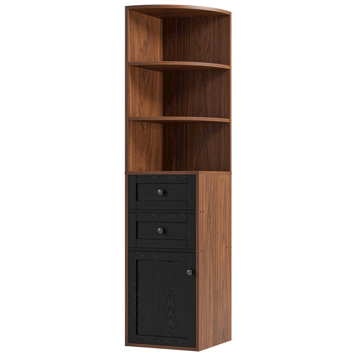IRONCK Corner Bookshelf and Bookcase, 71" H Wooden Book Shelves 3 Tier with Drawers and Storage Cabinet for Living Room, Office, Bedroom, Brown and Black IRONCK