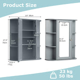 COSTWAY Wall Mounted Bathroom Cabinet - Storage Organizer with Mirror Door, Adjustable Shelves & 6 Open Racks, Space-Saving Hanging Medicine Cabinet for Living Room Kitchen Entryway (Gray) COSTWAY