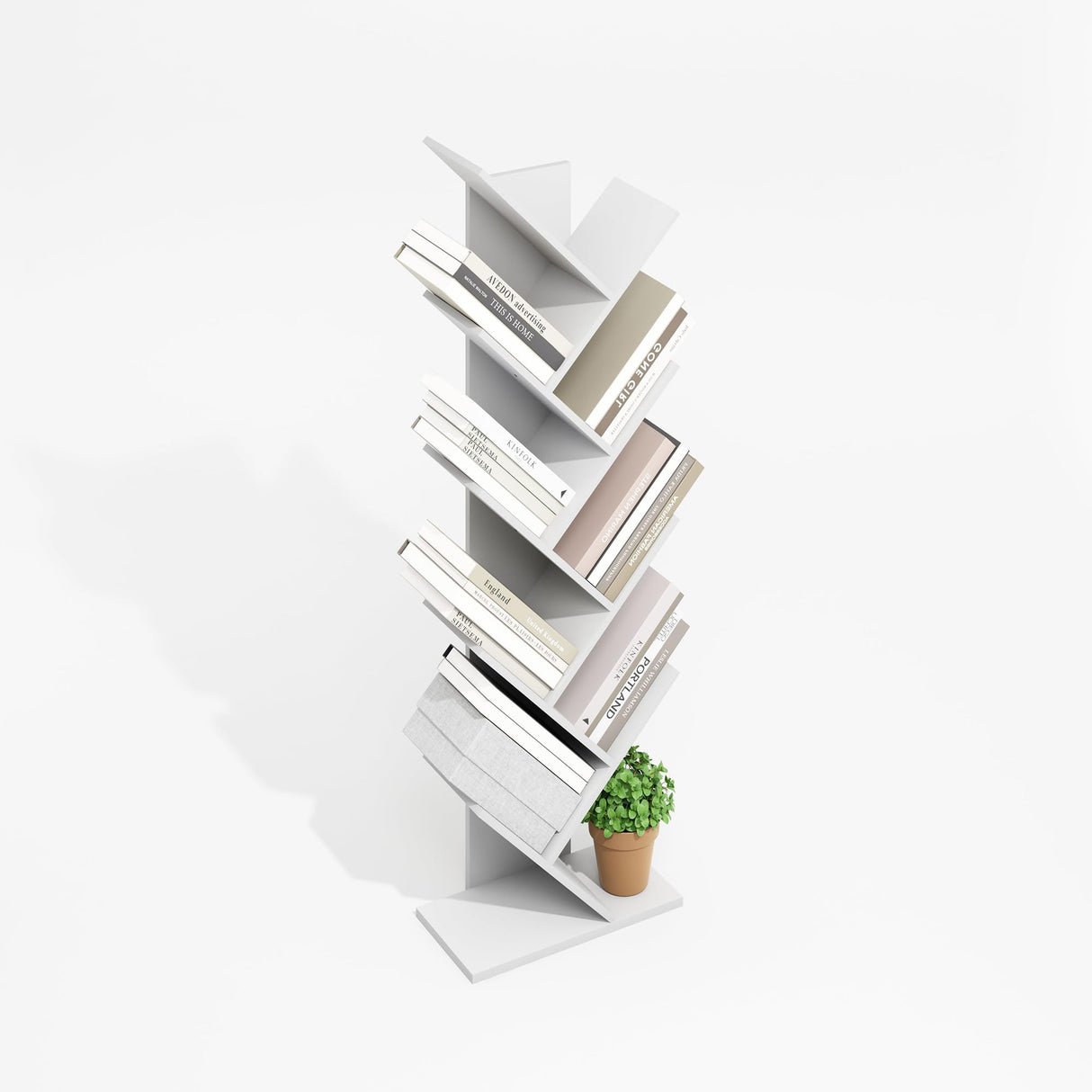 Furinno Tree Bookshelf 9-Tier Floor Standing Tree Bookcase, Plain White Furinno