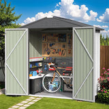 Greesum 6×4FT Outdoor Storage Shed, Metal Patio Storaged Sheds with Lockable Doors, Sheds & Outdoor Storage for Bike, Backyard, Pool and Garden, White Greesum