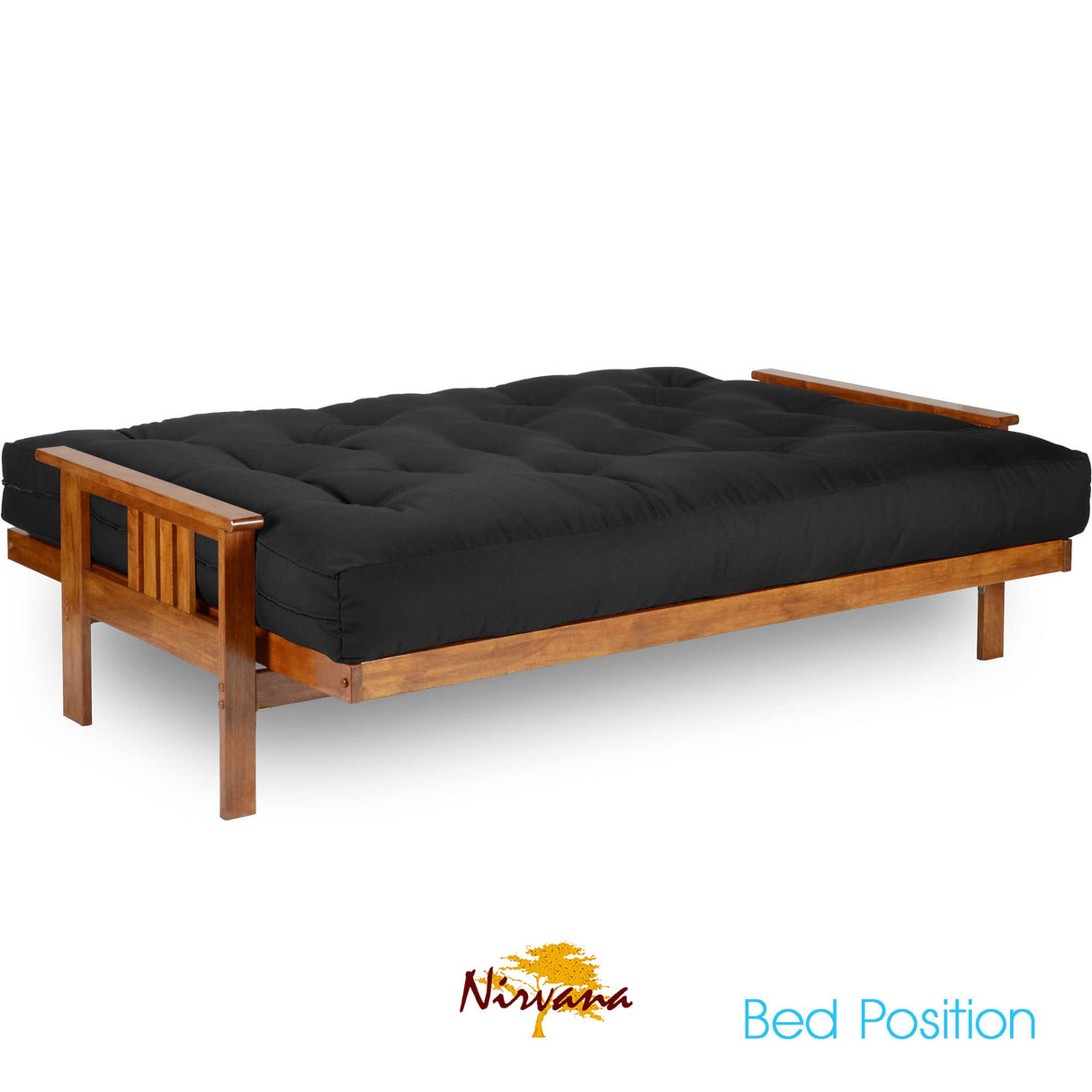Nirvana Futons Stanford Futon Set - Queen Size, Frame, 8" Mattress, Twill Black Cover Nirvana Futons
