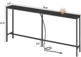SUPERJARE 70 Inch Console Table with Outlet, Sofa Table with Charging Station, Narrow Entryway Table, Skinny Hallway Table, Behind Couch Table, for Living Room, Black SUPERJARE
