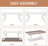 Function Home Farmhouse Coffee Table, Modern Cocktail Table with Storage Shelf, Sofa Table with Natural Tray Top and Carved Legs for Living Room, Bedroom, Dining Room in Vintage White Function Home