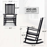 Hupmad Wooden Rocking Chair Rocker Outdoor Oversized Porch Rocker Chair,Patio Wooden Rocker with High Back and Armrest,All Weather Rocker Slatted for Backyard,Garden,400 lbs Support,Black Hupmad