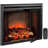 PuraFlame Klaus Electric Fireplace Insert with Fire Crackling Sound, Glass Door and Mesh Screen, 750/1500W, Black, 33 1/16 Inches Wide, 25 9/16 Inches High PuraFlame