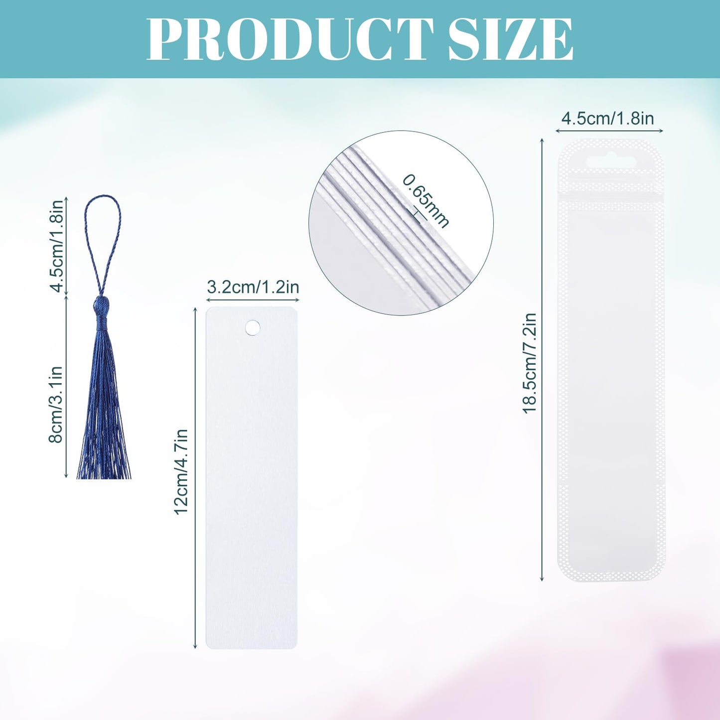 ZhouBoat 50 Sets Sublimation Blank Bookmarks, DIY Blank Aluminum Metal Bookmarks with Clear Bookmark Sleeves Tassels and Self-Sealing Bags for Crafts Birthday Reading Back to School Supplies