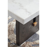 Signature Design by Ashley Burkhaus Traditional Rectangular Coffee Table with Marble Tabletop, Dark Brown & White Signature Design by Ashley