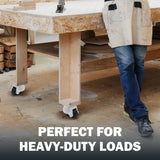 POWERTEC 17300 2-Inch Leveling Casters Set of 4 | Heavy Duty with Adjustable Ratcheting Handles | Retractable and Swivel Castors 4 PK POWERTEC