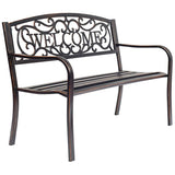 Giantex Garden Bench, Antique Metal Outside Bench w/Warm Welcome Pattern, Elegant Bronze Finish and Durable Metal Frame for Park Yard Porch Chair (Bronze) Giantex