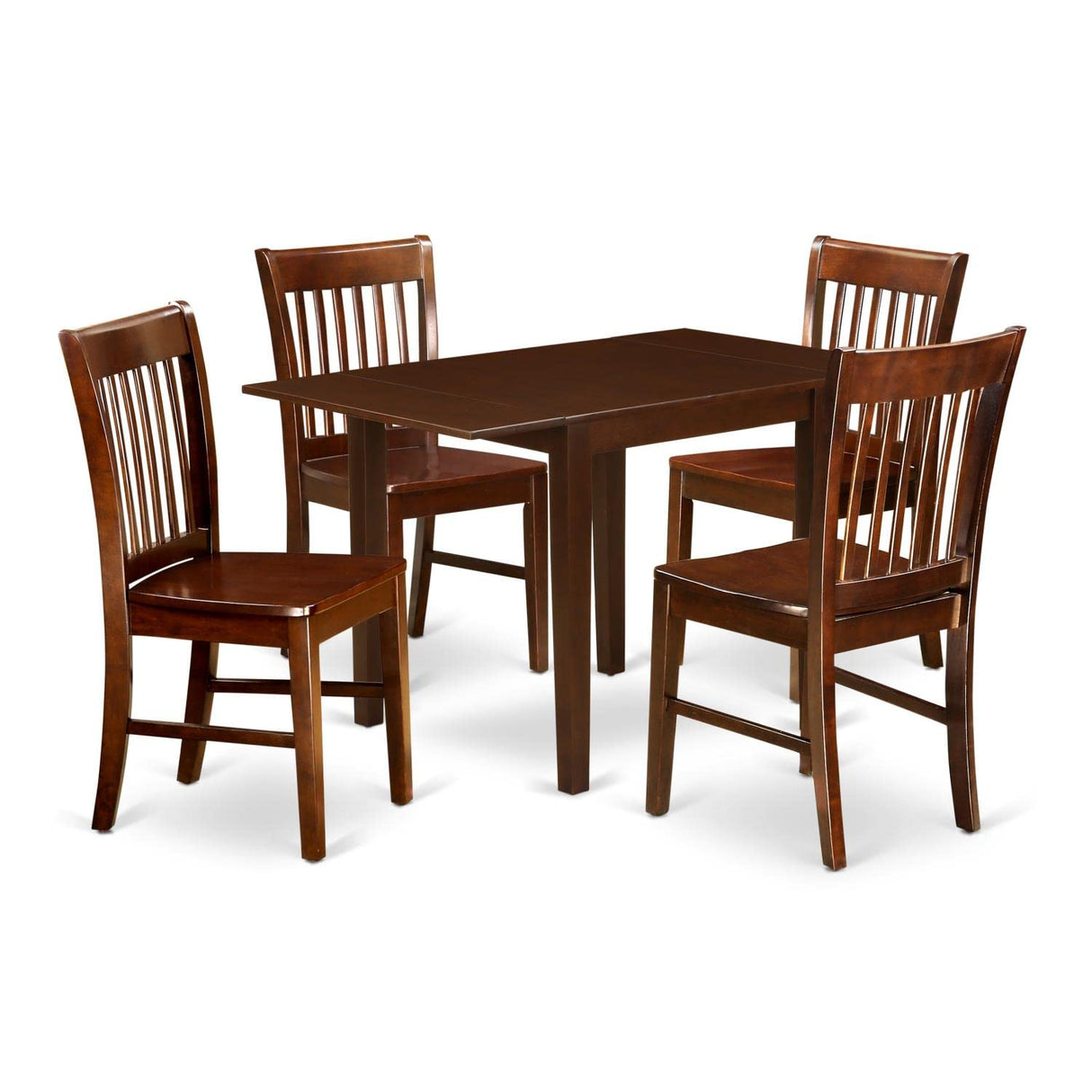 East West Furniture NDNO5-MAH-W 5 Piece Dining Room Table Set Includes a Rectangle Dining Table with Dropleaf and 4 Wood Seat Chairs, 30x48 Inch, Mahogany East West Furniture