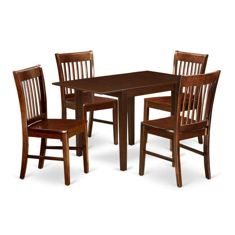 East West Furniture NDNO5-MAH-W 5 Piece Dining Room Table Set Includes a Rectangle Dining Table with Dropleaf and 4 Wood Seat Chairs, 30x48 Inch, Mahogany East West Furniture