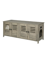 DINZI LVJ Litter Box Enclosure for 2 Cats, Hidden Litter Box Furniture with Double Rooms, Dual Cat Litter House, Front Doors, 47.2" Wooden Hidden Cat Washroom, Side End Table, TV Stand, Gray Wash DINZI LVJ