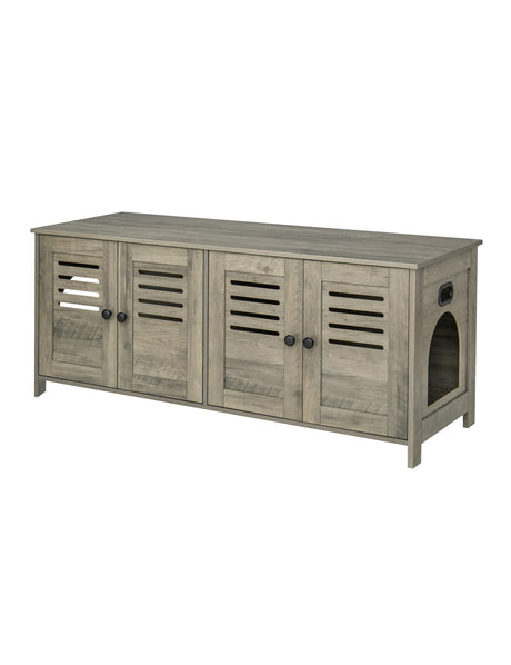 DINZI LVJ Litter Box Enclosure for 2 Cats, Hidden Litter Box Furniture with Double Rooms, Dual Cat Litter House, Front Doors, 47.2" Wooden Hidden Cat Washroom, Side End Table, TV Stand, Gray Wash DINZI LVJ