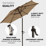 wikiwiki 7.5 FT Patio Umbrellas Outdoor Table Market Umbrella with Push Button Tilt/Crank, 6 Sturdy Ribs, Fade Resistant Waterproof POLYESTER DTY Canopy for Garden, Lawn, Deck, Backyard & Pool, Tan wikiwiki
