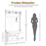 Soohow Hall Tree with Bench and Shoe Storage, Mud Room Bench with Storage and Seating, Hall Tree with Shoe Storage with 7 Hooks, 6-in-1 Farmhouse Hall Tree with Bench for Entryway, 70.9", White Soohow