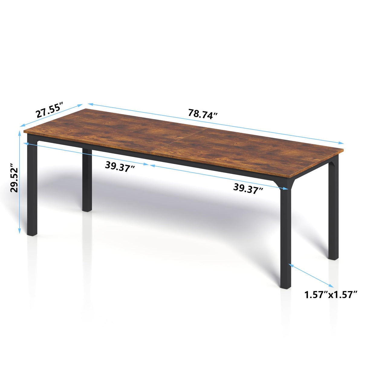 Vagaconl Computer Desk, Long Office Desk 2 Person Home Office Work Desks 78.74" L x 27.55" W x 29.52" H, Large Writing Table Study Desk, Rustic Brown (Only Table) Vagaconl