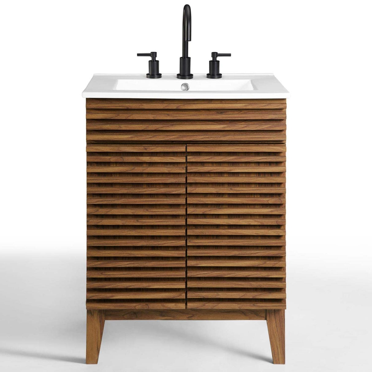 Modway Render Mid-Century Bathroom Vanity With Sink in Walnut White,24 Inch Modway