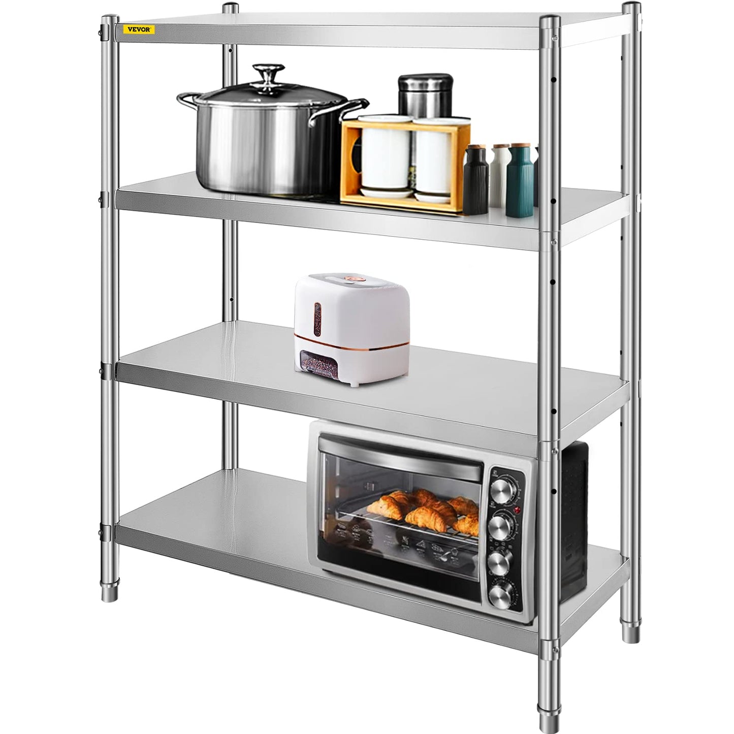 VBENLEM Stainless Steel Shelving 46.8x18.5 Inch 4 Tier Adjustable Shelf Storage Unit Stainless Steel Heavy Duty Shelving for Kitchen Commercial Office Garage Storage 330lb Per Shelf