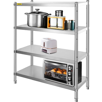 VBENLEM Stainless Steel Shelving 46.8x18.5 Inch 4 Tier Adjustable Shelf Storage Unit Stainless Steel Heavy Duty Shelving for Kitchen Commercial Office Garage Storage 330lb Per Shelf