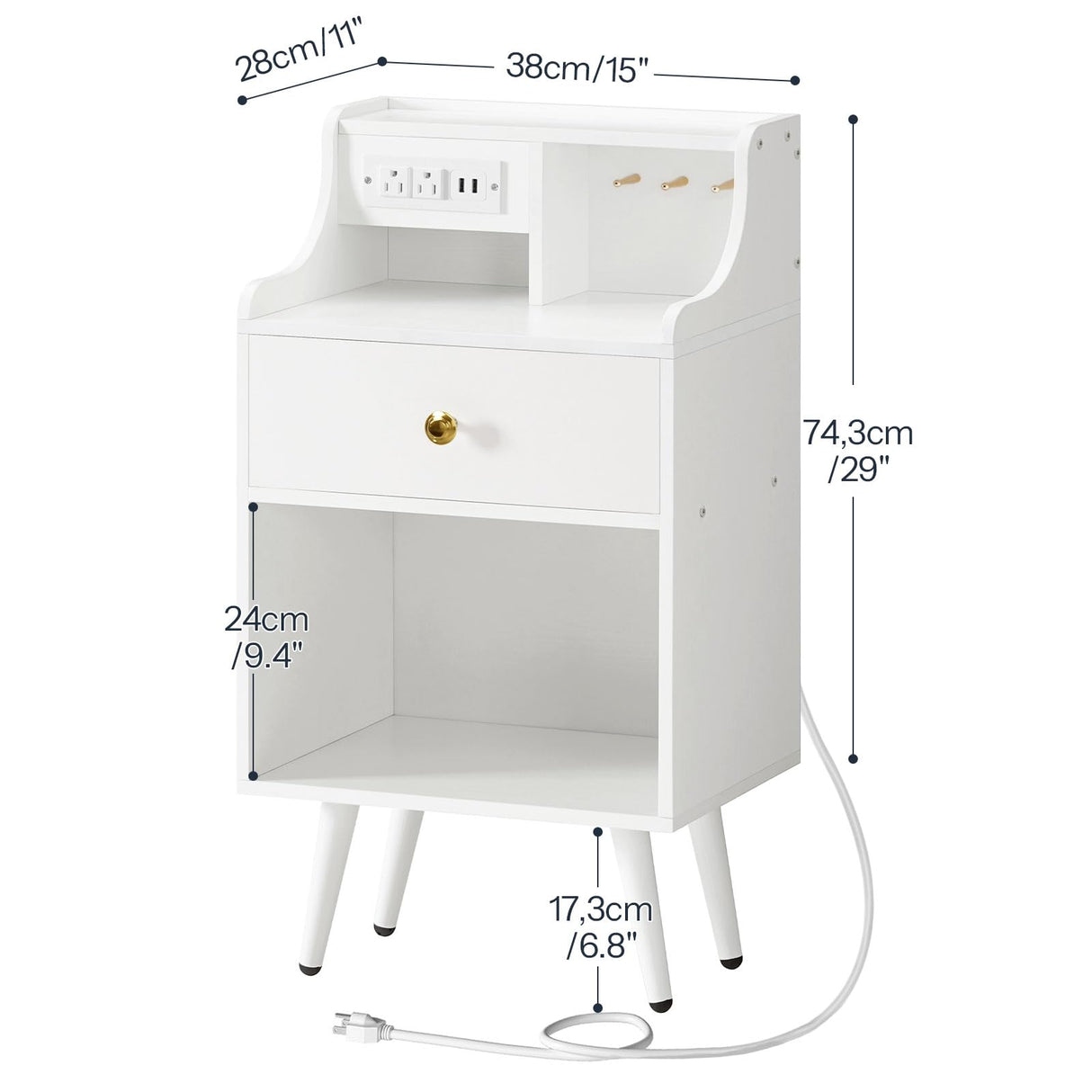 HOOBRO Nightstand with Charging Station and LED Light, Bedside Table with Fabric Drawer, End Table with USB Ports & Outlets, Modern Side Table, Sofa Table for Bedroom, White WT188UDBZ01 HOOBRO