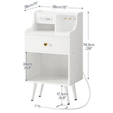HOOBRO Nightstand with Charging Station and LED Light, Bedside Table with Fabric Drawer, End Table with USB Ports & Outlets, Modern Side Table, Sofa Table for Bedroom, White WT188UDBZ01 HOOBRO