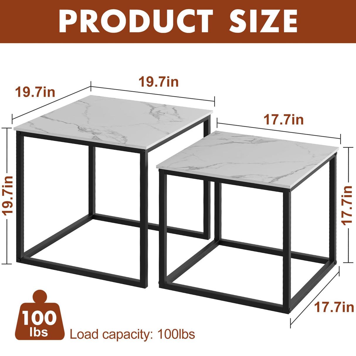 VILAWLENCE Coffee Table Set of 2, Modern Black Wooden Side Table, Metal Frame Square End Table, Center Tables,Nesting Coffee Table for Living Room,Bedroom and Small Spaces VILAWLENCE