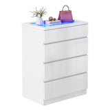 YITAHOME Dresser with LED, High Gloss Surface Large Chest of Drawers Storage Organizer with Glass Top, 4 Drawers TV Stand, Wide Dresser for Living Room YITAHOME