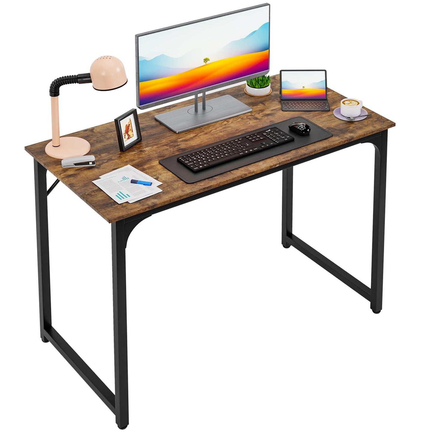 PayLessHere 39 inches Computer Desk, Modern Writing Desk, Simple Study Table, Industrial Office Desk, Sturdy Laptop Table for Home Office, Brown - WoodArtSupply