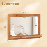 Tangkula Farmhouse Wall Mirror with Shelf, 27.5 x 20 Inch Rectangle Decorative Mirror with Teak Wood Frame, Wall Decoration for Bathroom Entryway Living Room Bedroom Tangkula