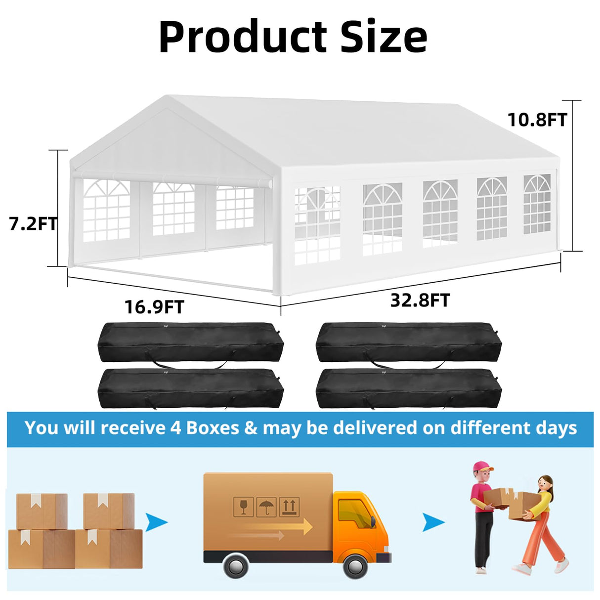 Garvee 20x32 Ft Heavy Duty Party Tent, Heavy Duty Outdoor Wedding Event Tent with Removable Sidewalls & Double Doors, Large Canopy Tent with Large White Roof and 4 Storage Bags for Parties, Weddings Garvee
