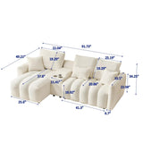 KEIKI 92" Chenille Sofa, 3 Seat Upholstered Couch with Center Console, USB Ports, Coffee Table, Deep Seat Couch for Living Room Bedroom Office Apartment, Off White KEIKI