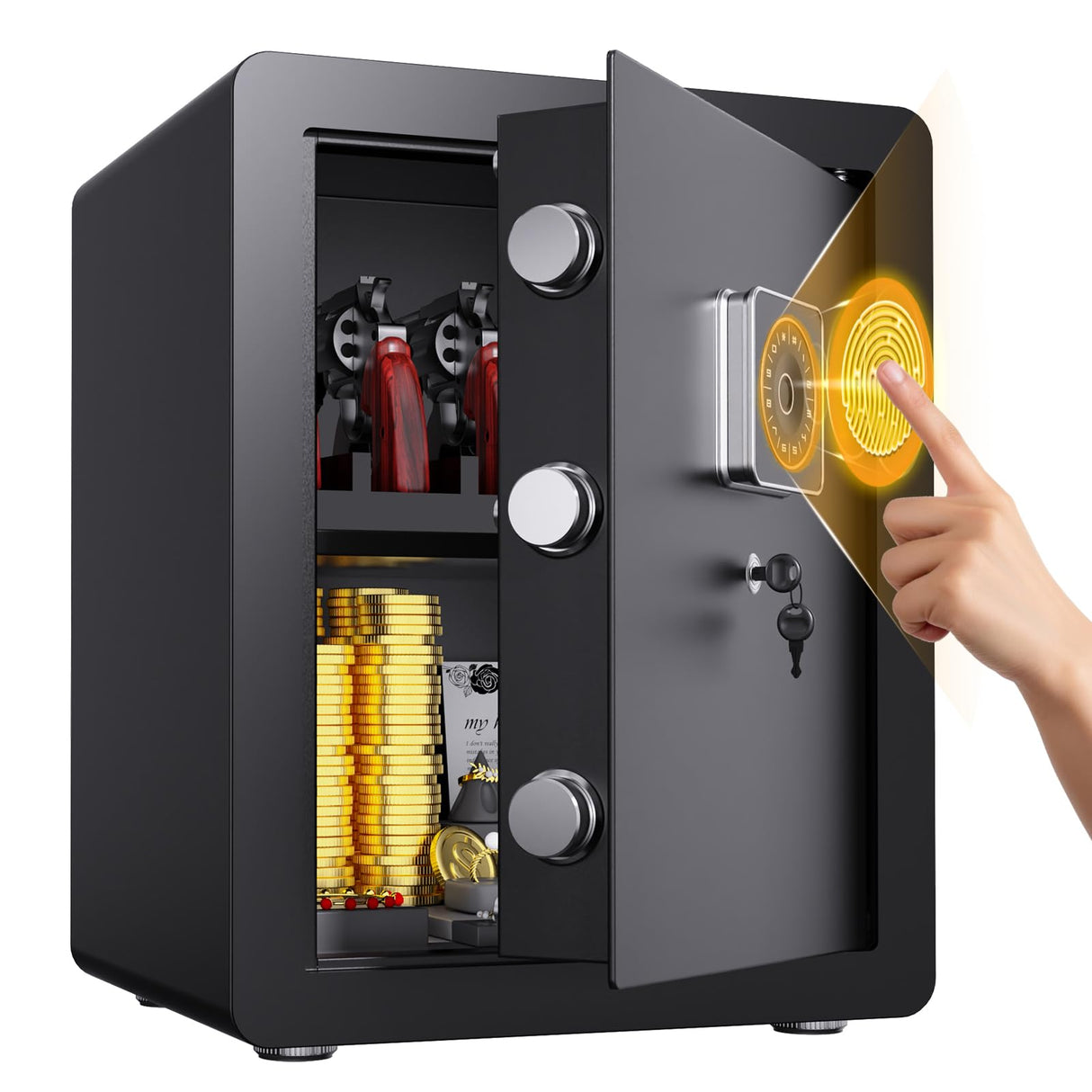 2.3 Cu Ft Safe Box Quick-access Gun Safe with Adjustable Shelf Safes for Home Documents Biometric Fingerprint Safe Box Waterproof With Alarm Lock box for Office Hotel Home ZIWJHK