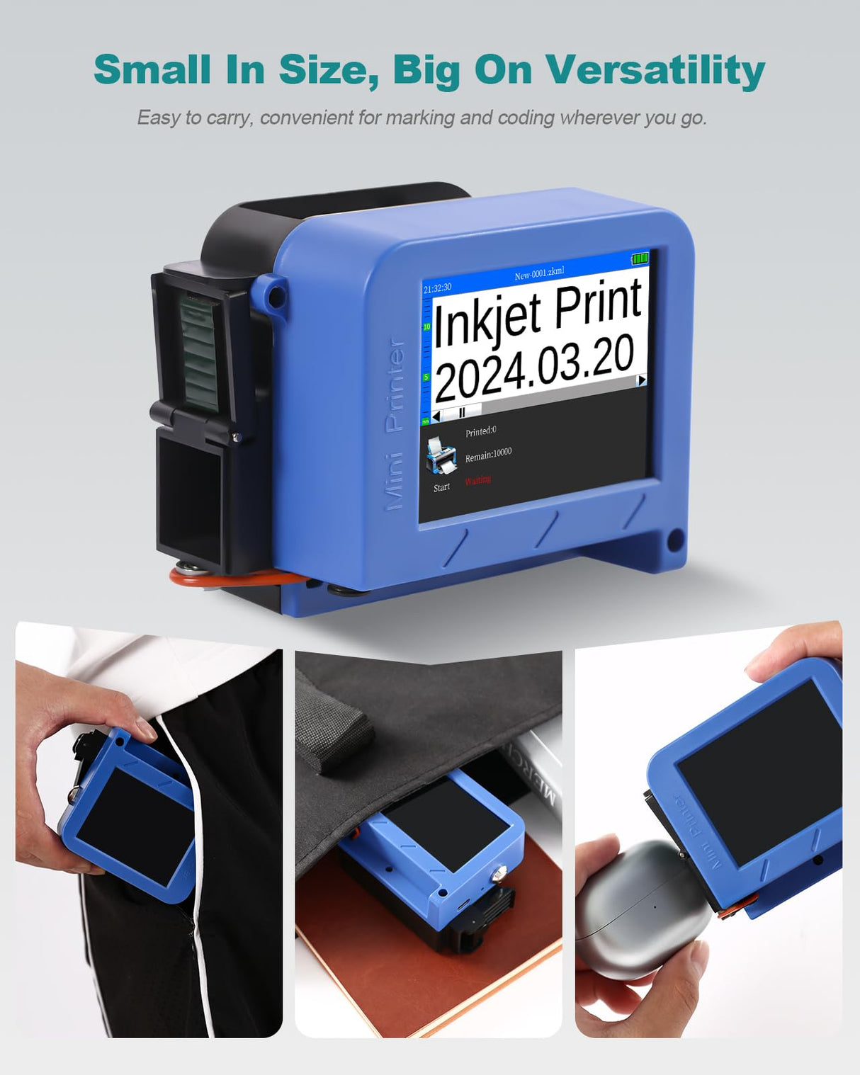 Portable Mini Handheld Inkjet Printer M15 for All Surfaces with Black Fast-Drying Ink Cartridge, 2.8'' Touch Screen Compact Coding Machine for Text, Date, Time, Barcode, Logo, QR Code, Batch Number QMSTRAPACK