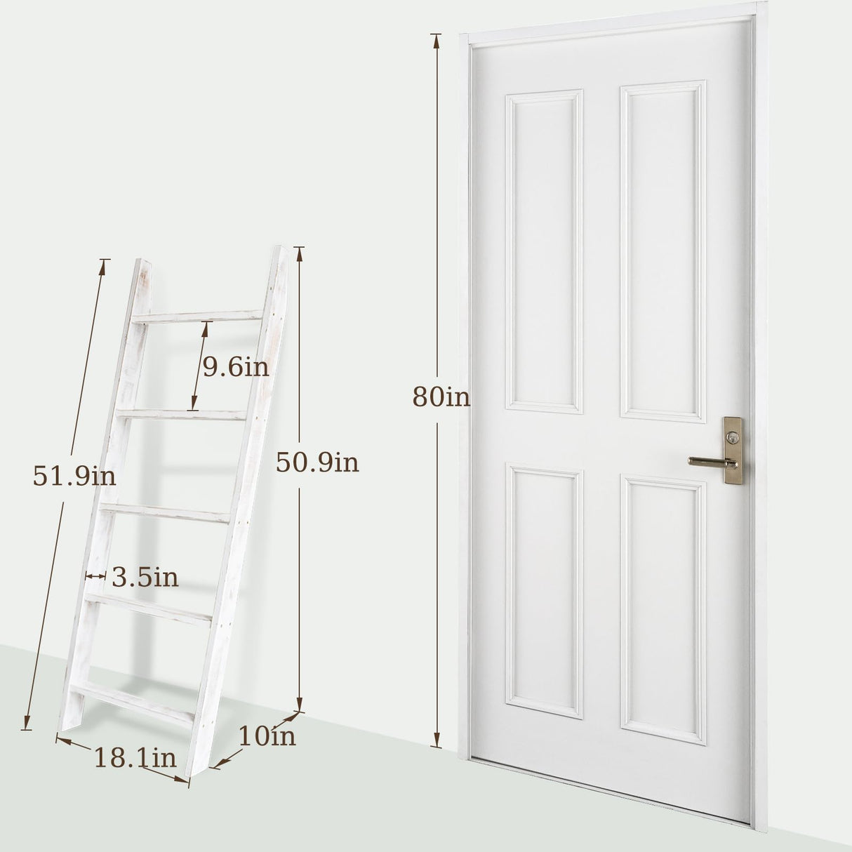 Honest Blanket Ladders for The Living Room, 5-Tier Blanket Holder, Wall-Leaning Blanket Rack, Ladder Shelves, Wooden Quilt Ladder, Farmhouse Decor, White HONEST OUTFITTERS