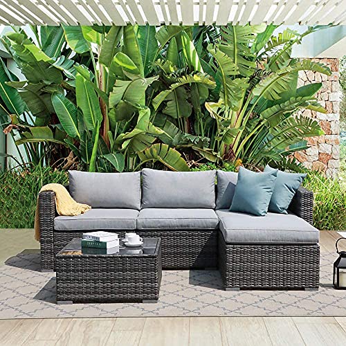 Patiorama 5 Piece Outdoor Patio Furniture Set, Sectional Conversation All-Weather Grey PE Wicker w/Light Cushions, Backyard Porch Garden Poolside Balcony Set Patiorama