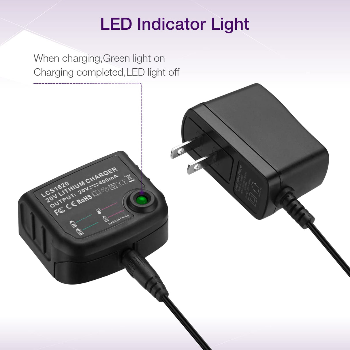 LCS1620 Replacement Charger 20V Lithium Battery Charger for Black&Decker 16V-20V Lithium Ion Battery LBXR20 LBXR20-OPE LB20 LBX20 LBX4020 LB2X4020 LBXR2020-OPE BL1514 LBXR16 UTRBATT