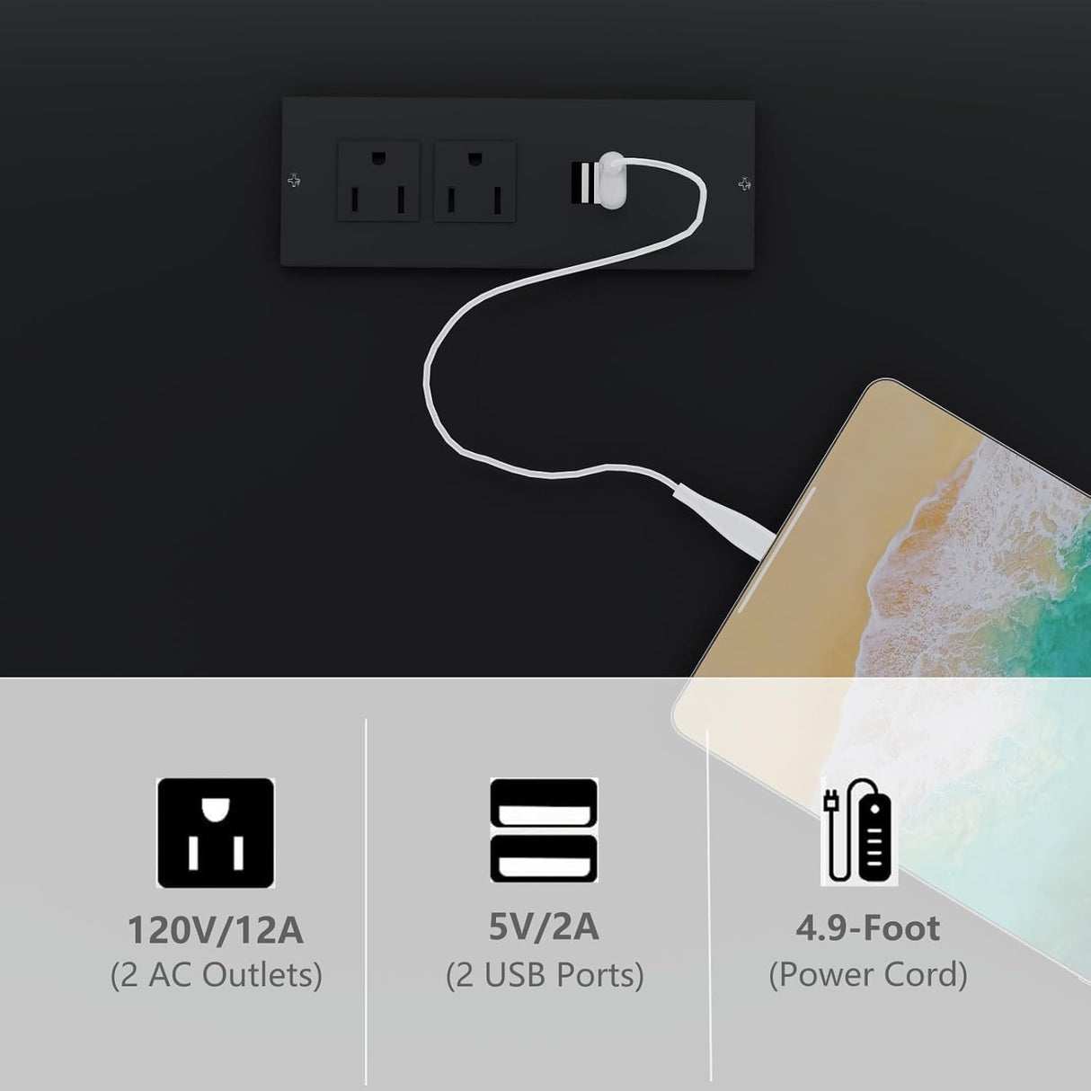 Irontar Nightstand Set of 2, Bedroom Night Stand with Charging Station & Rattan Drawer, Boho Style Bed Side Tables with Solid Legs, Accent End Table with Open Storage, Black and Natural BZZ007BME02 Irontar