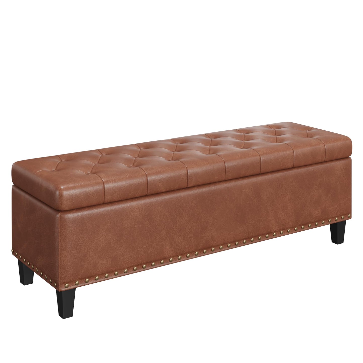 FiveWillowise Storage Bench, 51-Inch Large Storage Ottoman, 30 Gallons, Modern Faux Leather Ottoman with Storage, Rectangle Storage Ottoman Bench for Bedroom, Living Room, Entryway, Hallway, Brown