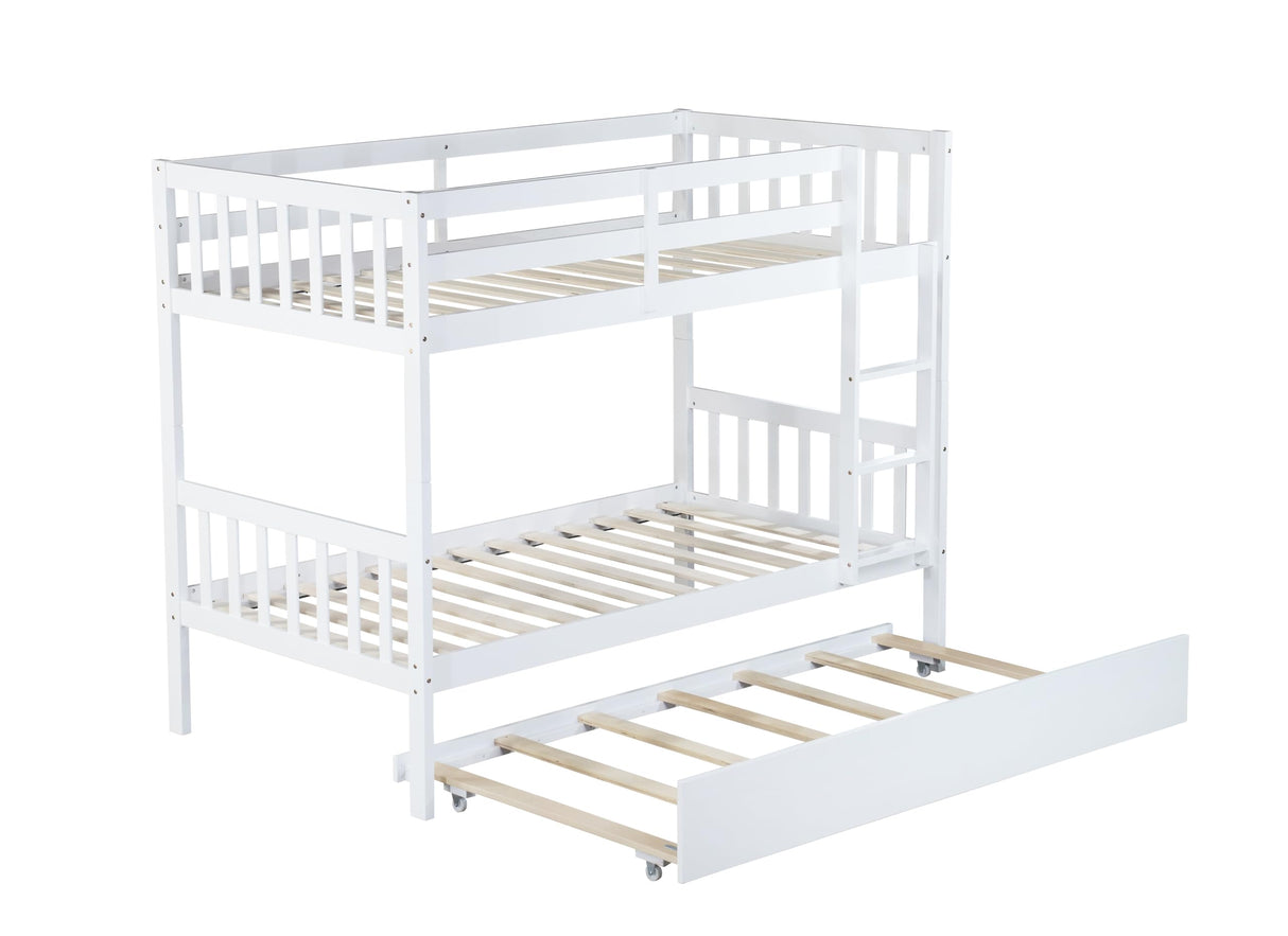 Bellemave Twin Over Twin Bunk Bed with Trundle,Convertible Bunk Beds with Ladder & Safety Guardrails,Twin Size Bunk Beds for Kids Girls Boys,White Bellemave