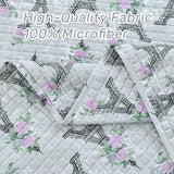 HollyHOME Eiffel Tower 2 Pieces Twin Size Quilt Sets with Pink Floral on Gray Design Bedspread Bed Cover, Includes 1 Quilt, 1 Pillow Sham (Twin, 68"x88") HollyHOME