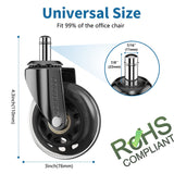 Office Chair Wheels Replacement, Transparent 3 Inch Heavy-Duty Computer Gaming Desk Rubber Casters,Smooth & Silence Gliding for All Floors Including Hardwood Carpet, Set of 5 COZYEHOO