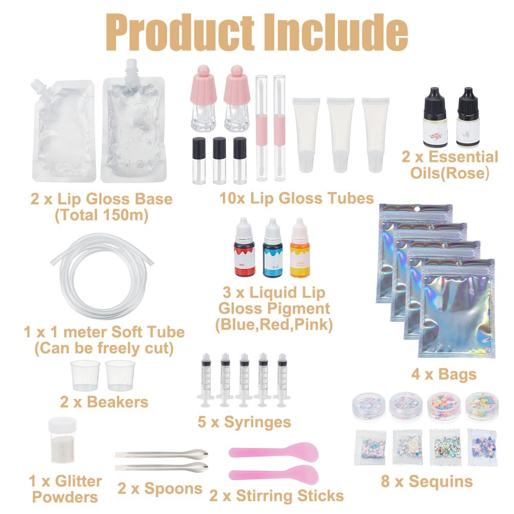 WEBEEDY DIY Lip Gloss Making Kit Make Your Own Lip Gloss Set for Women Beginners,42 Pcs DIY Lipgloss Set with Moisturizing Lipgloss Base,Tubes,Pigment & More for Birthday Fun Gift WEBEEDY