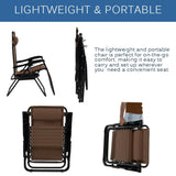 EZONE 1 Chair Zero Gravity Lounge Chairs Outdoor Adjustable Reclining Patio Chair Steel Mesh Folding Recliner for Pool Beach Camping Lounge Chair with Pillows and Cup Tray (1, Brown) EZONE