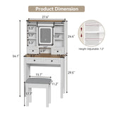 ARTETHYS Vanity Desk with Slide Mirror and Lights Farmhouse Makeup Vanity Set with Chair Small Dressing Table with Drawer for Bedroom, White and Brown ARTETHYS