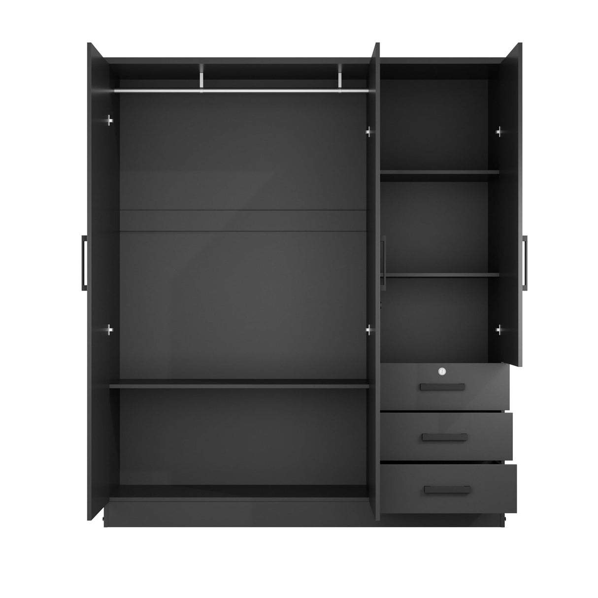 Better Home Products Violet Wardrobe Armoire Closet with Mirror, Three Drawers and 3 Doors. (Black) Better Home Products