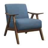 Lexicon Mid Century Modern Accent Chair with Solid Wood Frame in Walnut Finish, Upholstered Living Room Lounge Arm Chair, Thick and Comfy Innerspring Seat Cushion, Linen-Look Fabric, Blue Lexicon